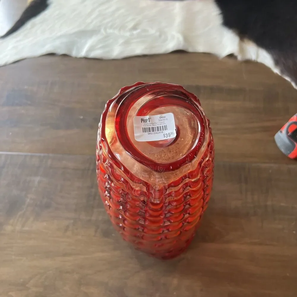 Pier 1 Red Art Glass Vase 13.5
